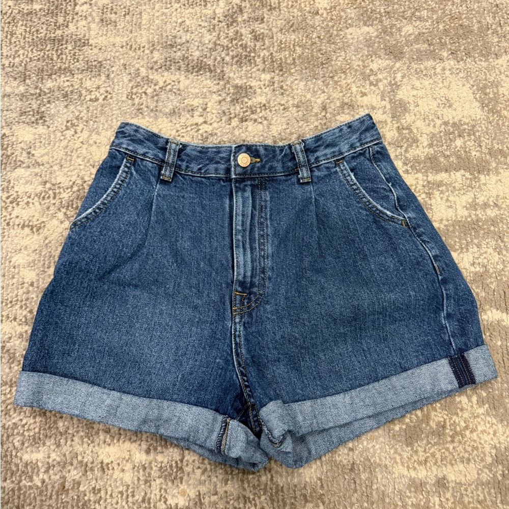 Primark Blue Jean Shorts High-Waisted Cuffed